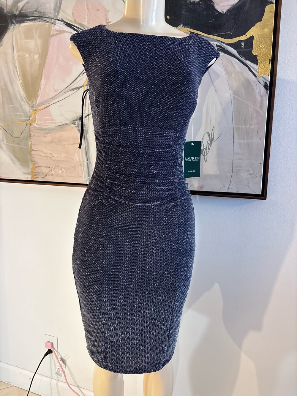 Ralph Lauren Sparkle Navy Midi Sheath Dress